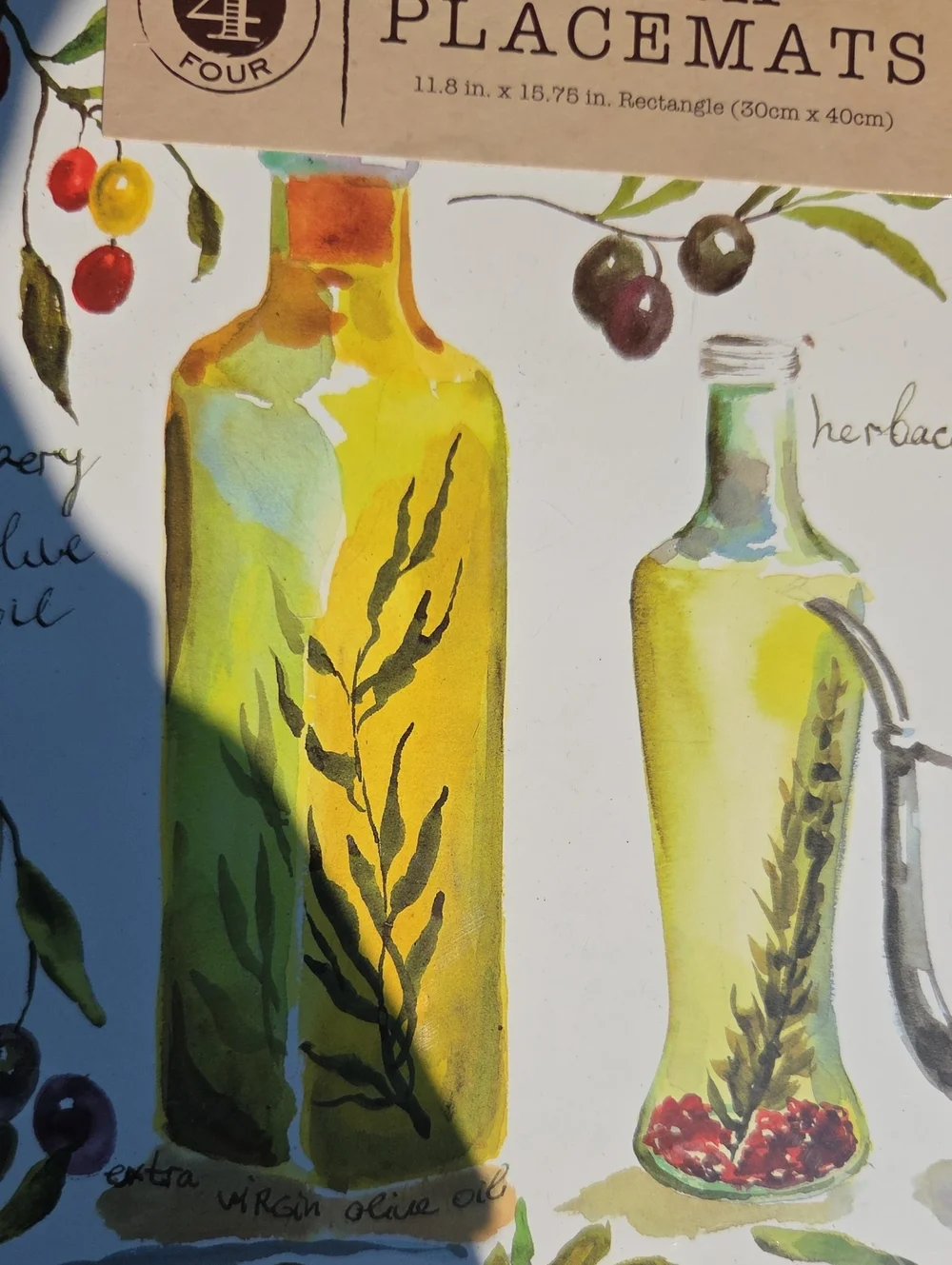 Cork Placemats Set of 4 - Olive Oil Art Print (Green)
